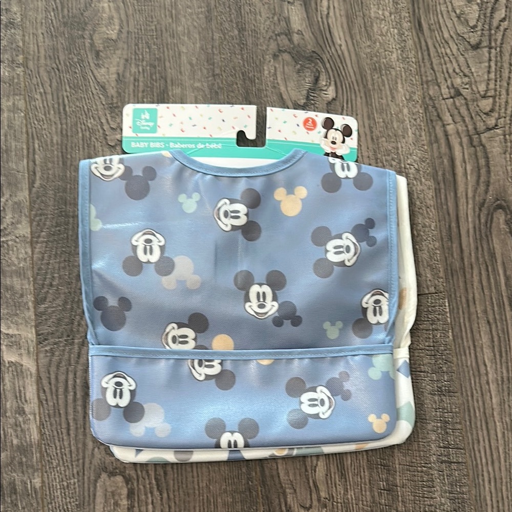 Disney Blue and White Baby Bibs with Cartoon Characters